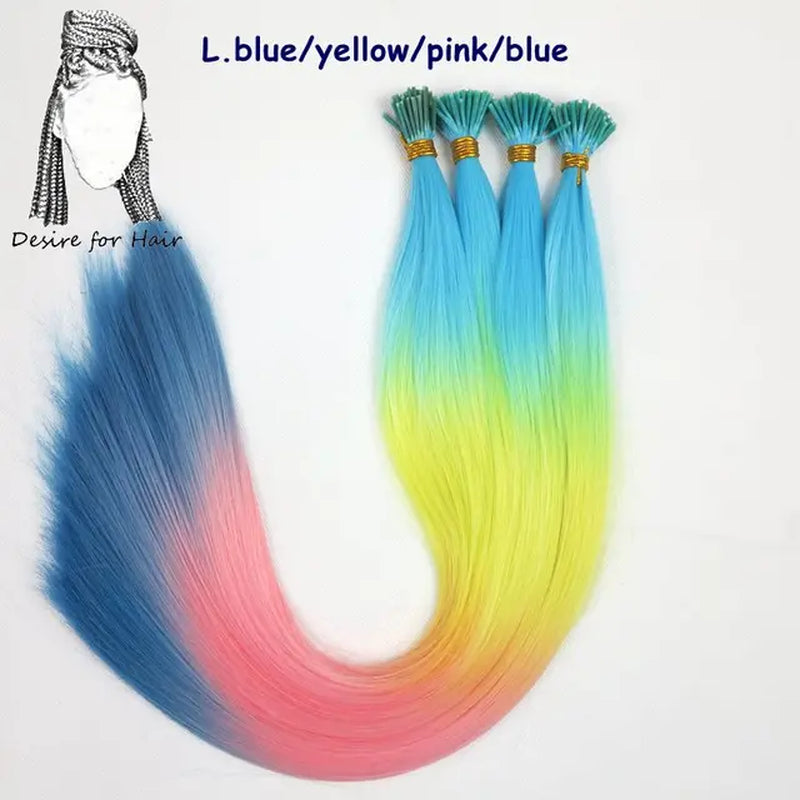 100Strands 22" Long 1G Bright Colors Heat Resistant Synthetic Stick I Tip Micro Ring Hair Extensions for Party