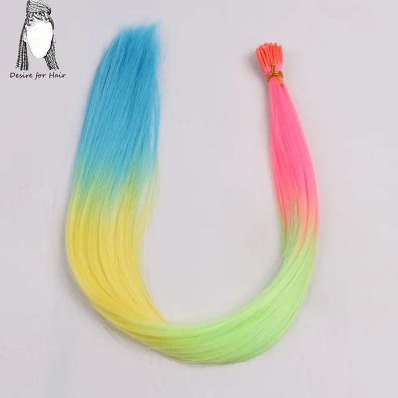 100Strands 22" Long 1G Bright Colors Heat Resistant Synthetic Stick I Tip Micro Ring Hair Extensions for Party