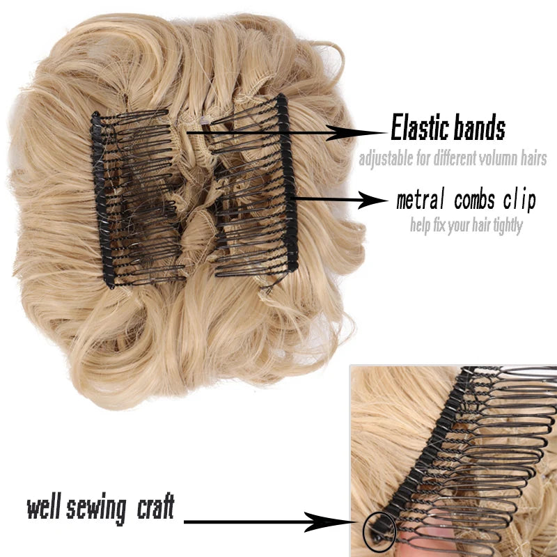 AOOSOO Messy Hair Bun Clip in Hair Extension 2 Plastic Comb Curly Hair Chignon Synthetic Hair Messy Chignon for Women Wedding