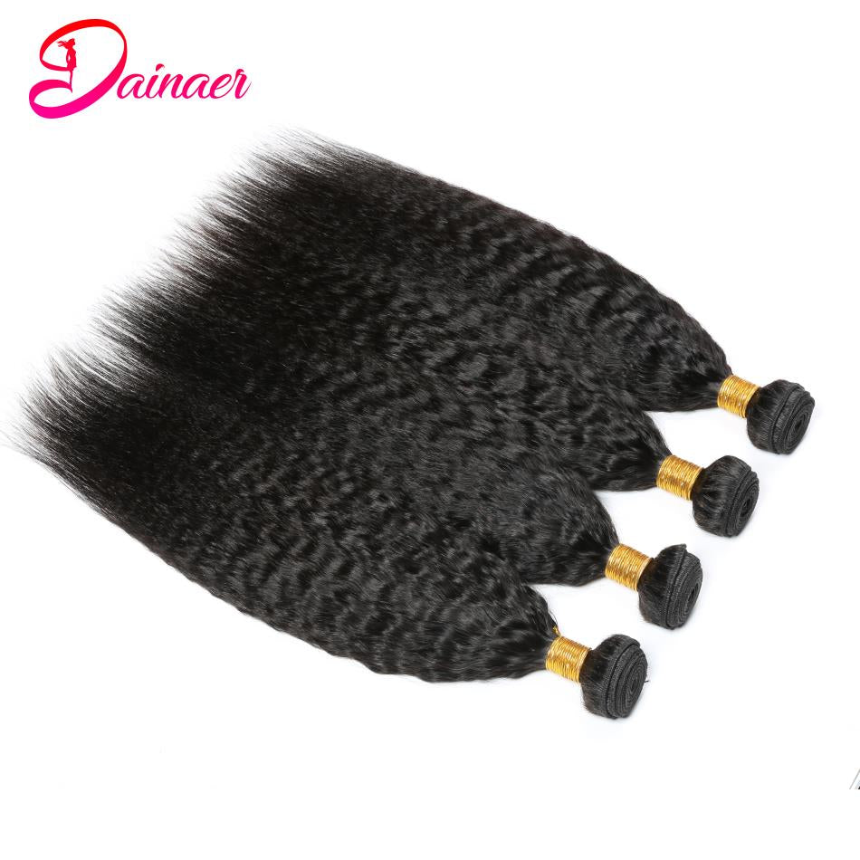 Kinky Straight Hair Bundles 100% Human Hair Weave Bundles 1/3/4 PCS Virgin Hair Brazilian Yaki Natural Hair Extensions Thick End