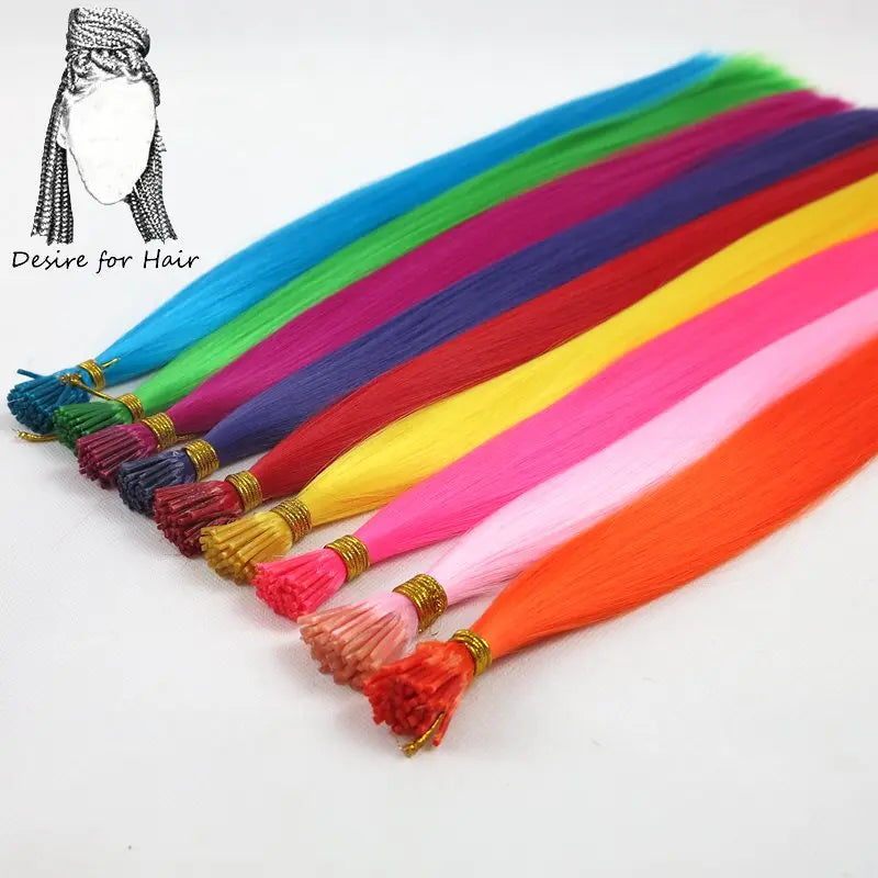 100Strands 22" Long 1G Bright Colors Heat Resistant Synthetic Stick I Tip Micro Ring Hair Extensions for Party