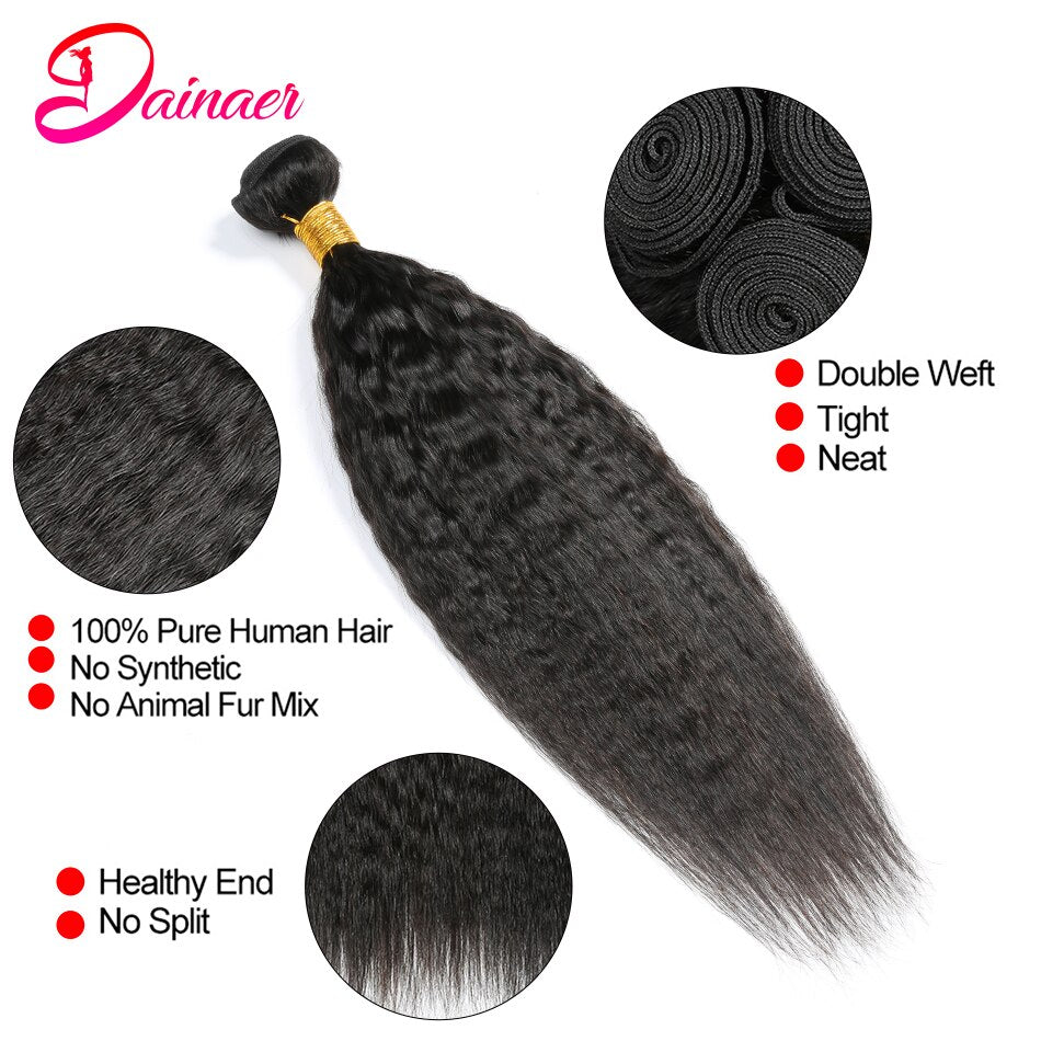 Kinky Straight Hair Bundles 100% Human Hair Weave Bundles 1/3/4 PCS Virgin Hair Brazilian Yaki Natural Hair Extensions Thick End