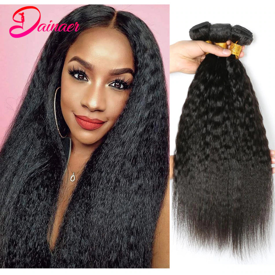 Kinky Straight Hair Bundles 100% Human Hair Weave Bundles 1/3/4 PCS Virgin Hair Brazilian Yaki Natural Hair Extensions Thick End