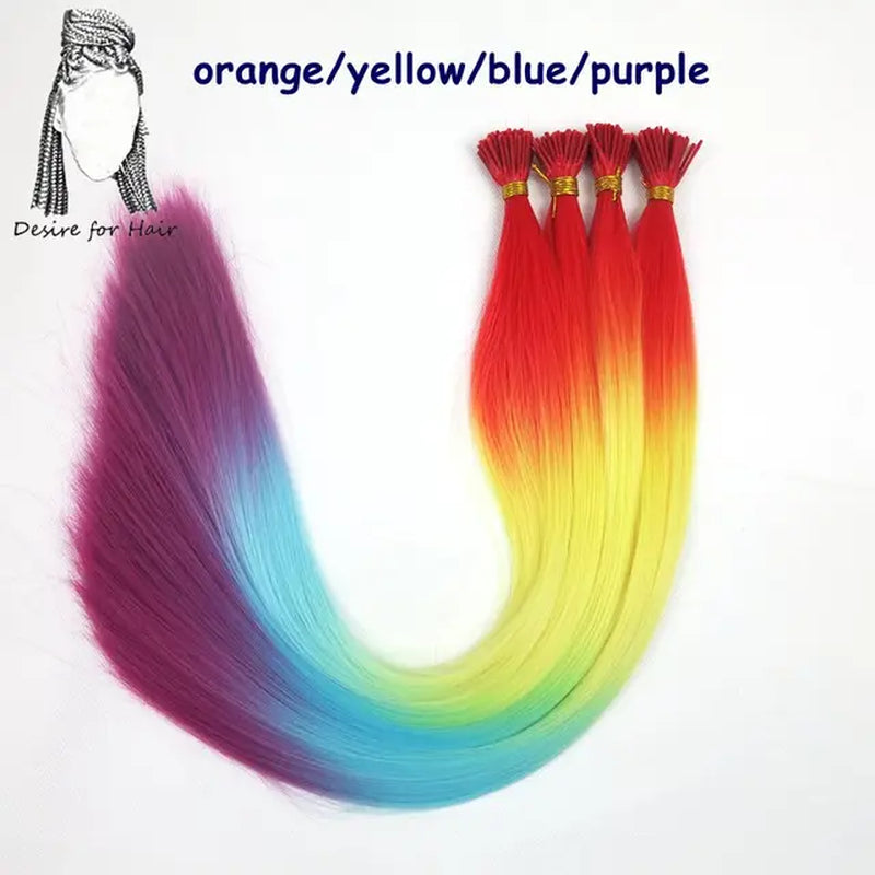 100Strands 22" Long 1G Bright Colors Heat Resistant Synthetic Stick I Tip Micro Ring Hair Extensions for Party