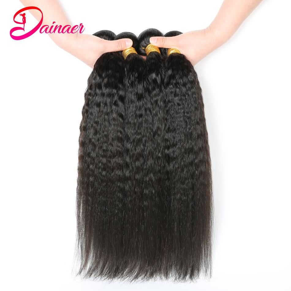 Kinky Straight Hair Bundles 100% Human Hair Weave Bundles 1/3/4 PCS Virgin Hair Brazilian Yaki Natural Hair Extensions Thick End