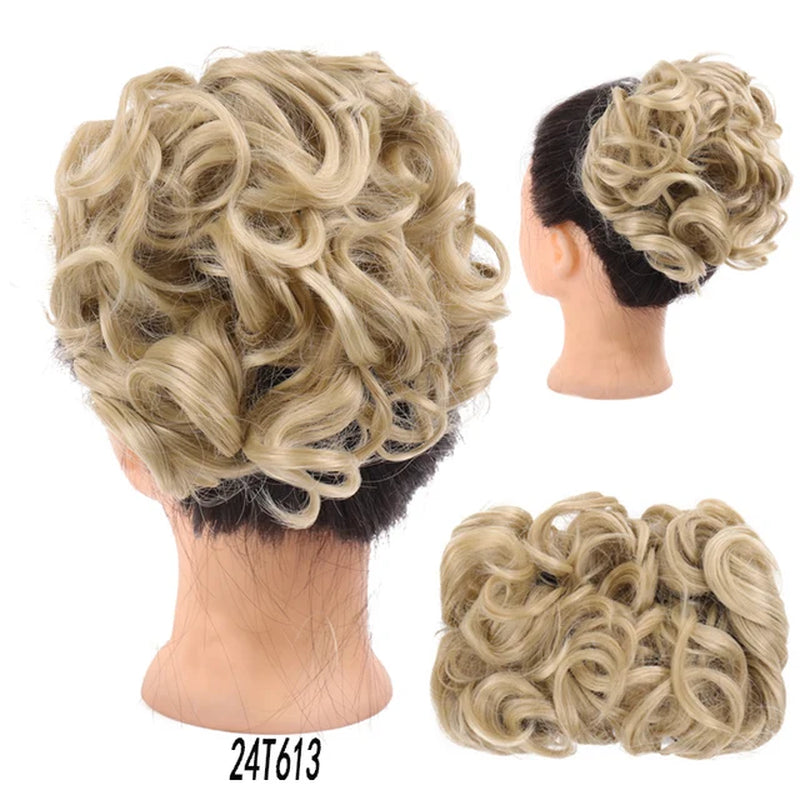 AOOSOO Messy Hair Bun Clip in Hair Extension 2 Plastic Comb Curly Hair Chignon Synthetic Hair Messy Chignon for Women Wedding