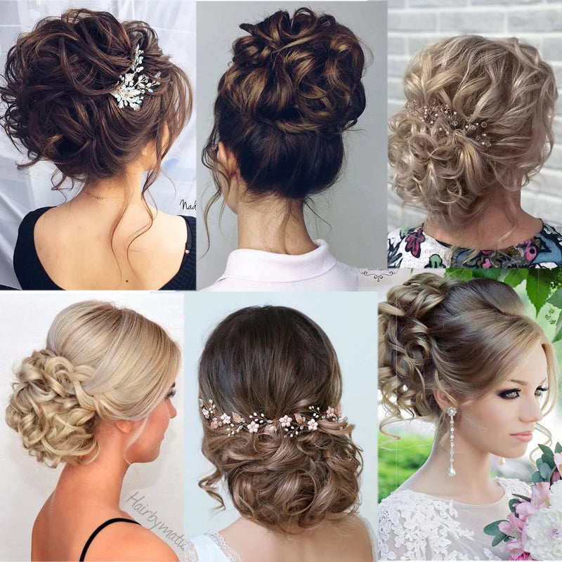 AOOSOO Messy Hair Bun Clip in Hair Extension 2 Plastic Comb Curly Hair Chignon Synthetic Hair Messy Chignon for Women Wedding