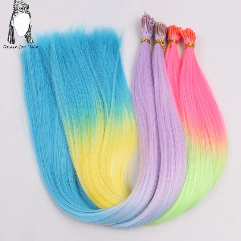 100Strands 22" Long 1G Bright Colors Heat Resistant Synthetic Stick I Tip Micro Ring Hair Extensions for Party