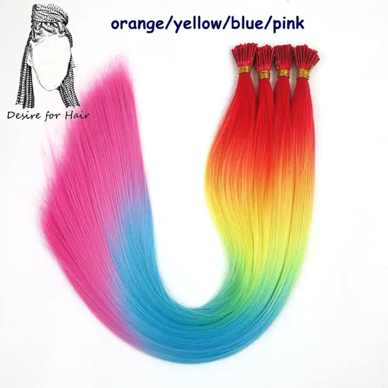 100Strands 22" Long 1G Bright Colors Heat Resistant Synthetic Stick I Tip Micro Ring Hair Extensions for Party