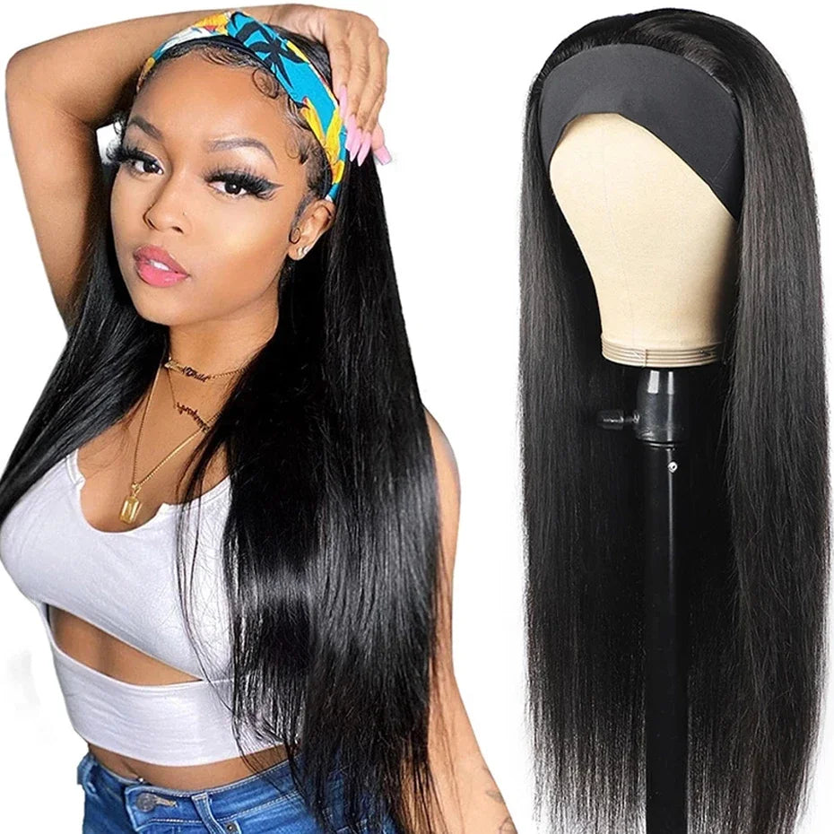 Glueless Straight Headband Wig Human Hair 150% Density Peruvian Human Hair Wigs Natural Color for Black Women  Cheap