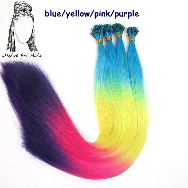 100Strands 22" Long 1G Bright Colors Heat Resistant Synthetic Stick I Tip Micro Ring Hair Extensions for Party