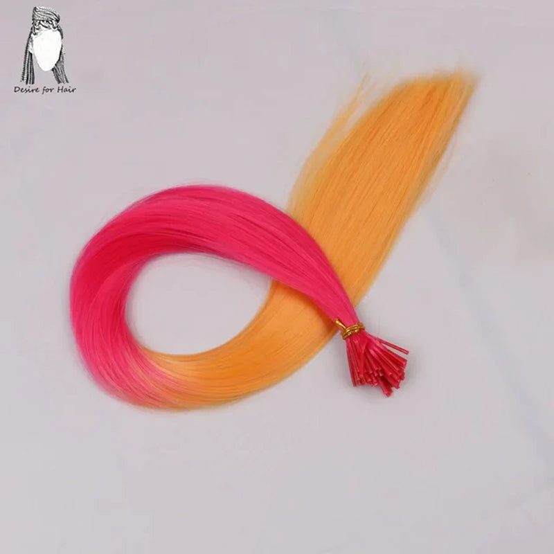 100Strands 22" Long 1G Bright Colors Heat Resistant Synthetic Stick I Tip Micro Ring Hair Extensions for Party