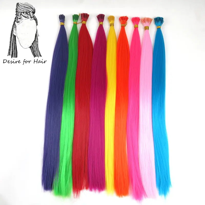 100Strands 22" Long 1G Bright Colors Heat Resistant Synthetic Stick I Tip Micro Ring Hair Extensions for Party